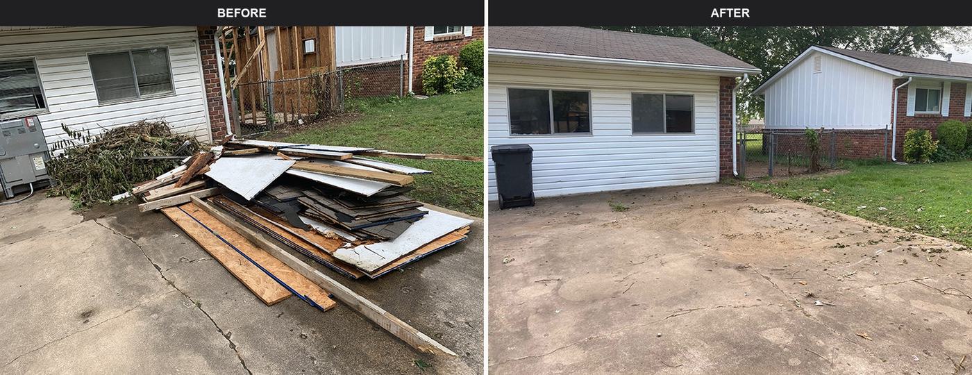 Before and after rental cleanout and remodel debris removal